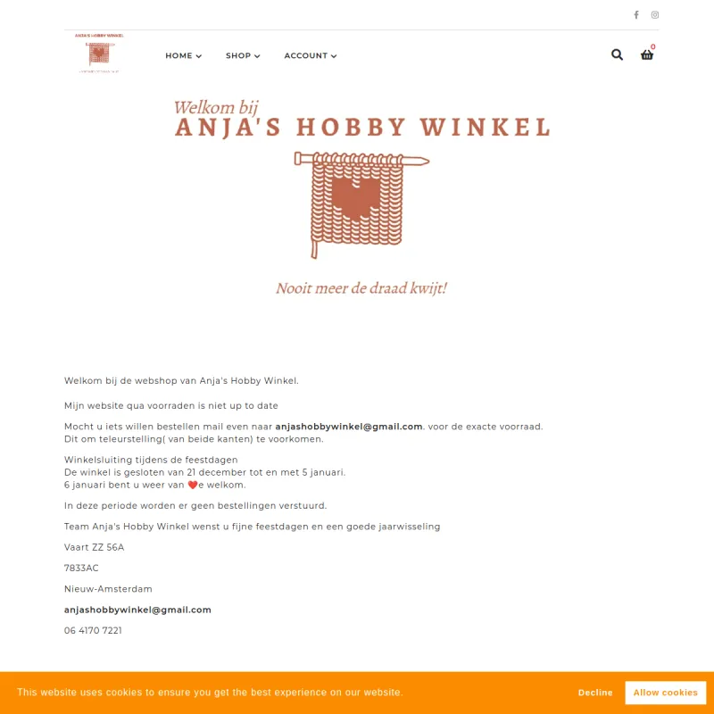 Screenshot van Anja's Hobby Winkel