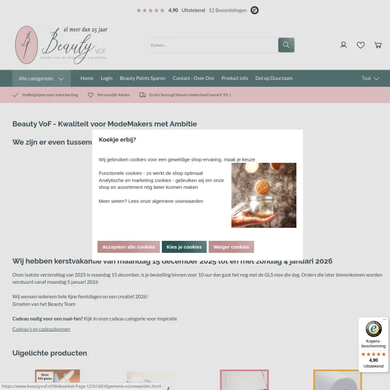 Screenshot van Beautyvof.nl fournituren Haren
