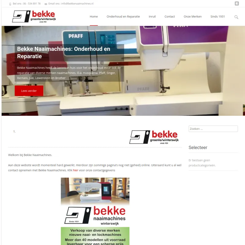 Screenshot van Bekke Naaimachines