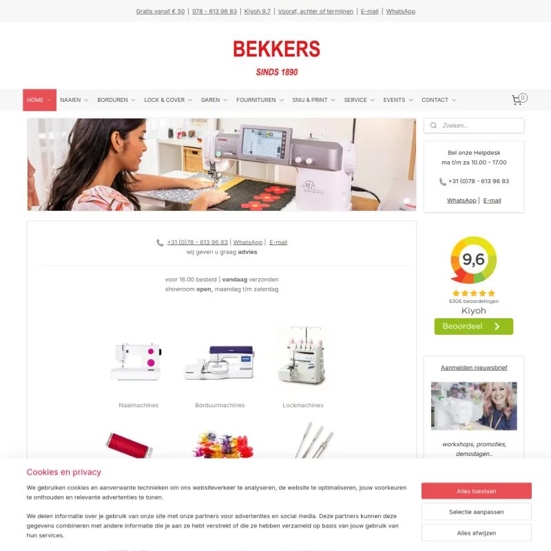 Screenshot van Bekkers Naaimachines