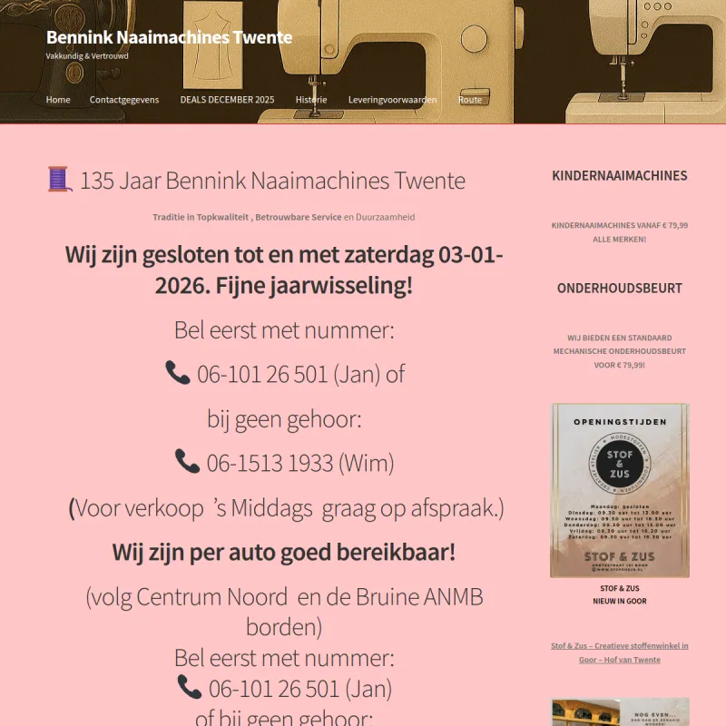 Screenshot van Bennink Naaimachines Twente