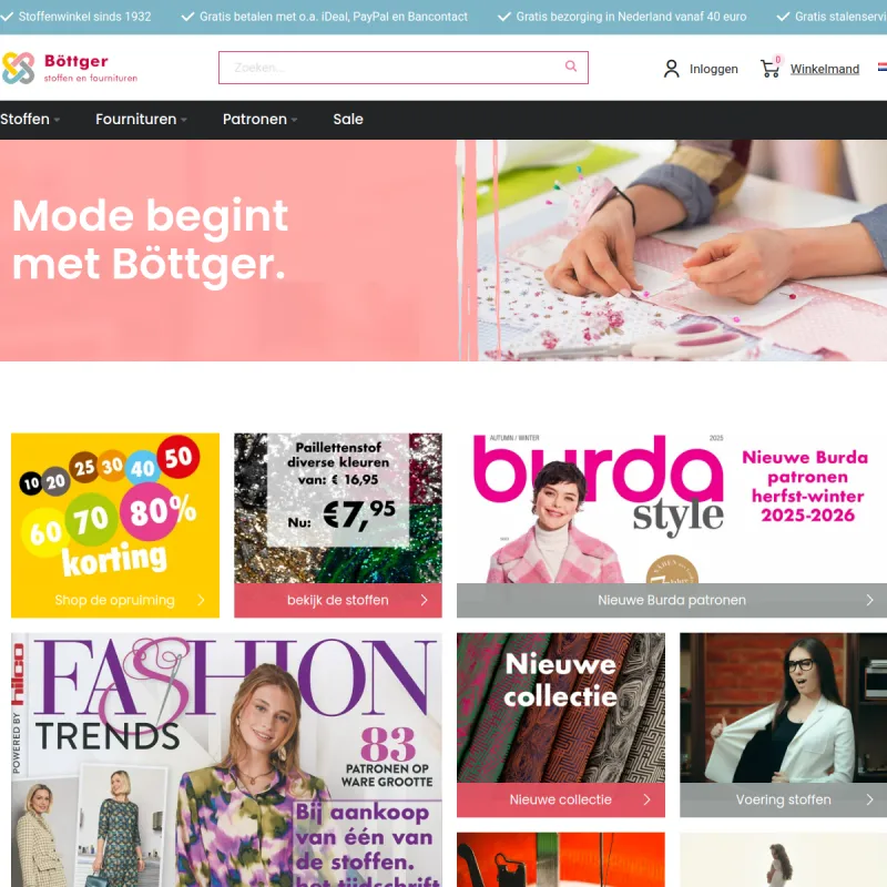 Screenshot van Böttger Stoffenwinkel