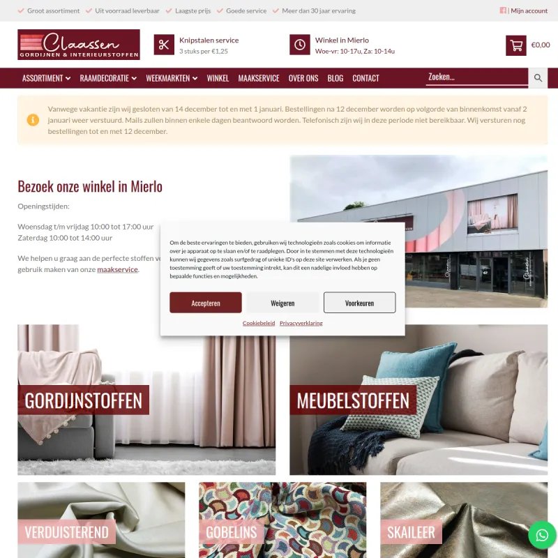 Screenshot van Claassen Stoffen
