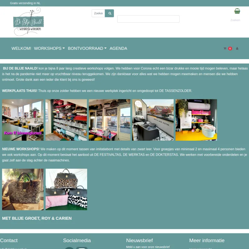 Screenshot van De Blije Naald webshop & workshops