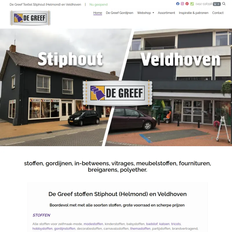 Screenshot van De Greef Textiel Stiphout / Helmond