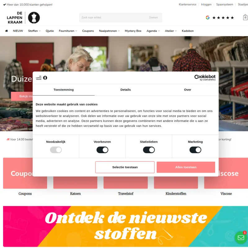Screenshot van De Lappenkraam | Dé online stoffenwinkel