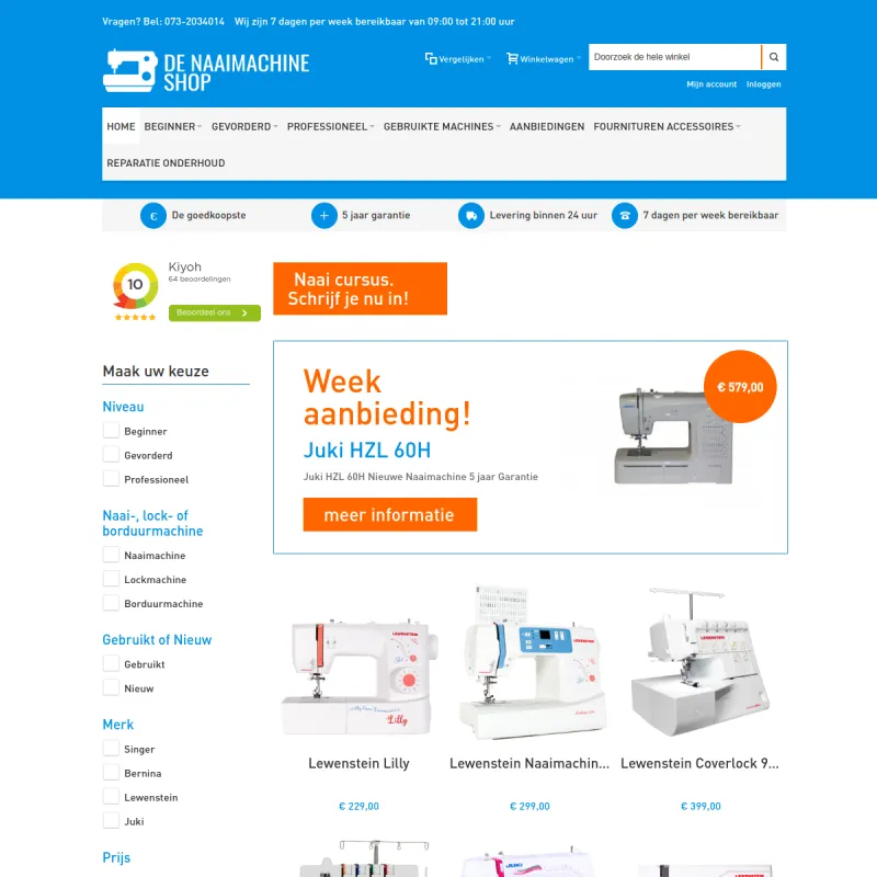 Screenshot van De Naaimachineshop
