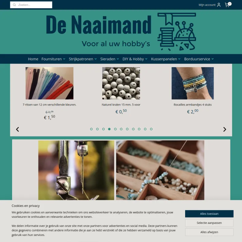 Screenshot van De Naaimand (webwinkel/website)
