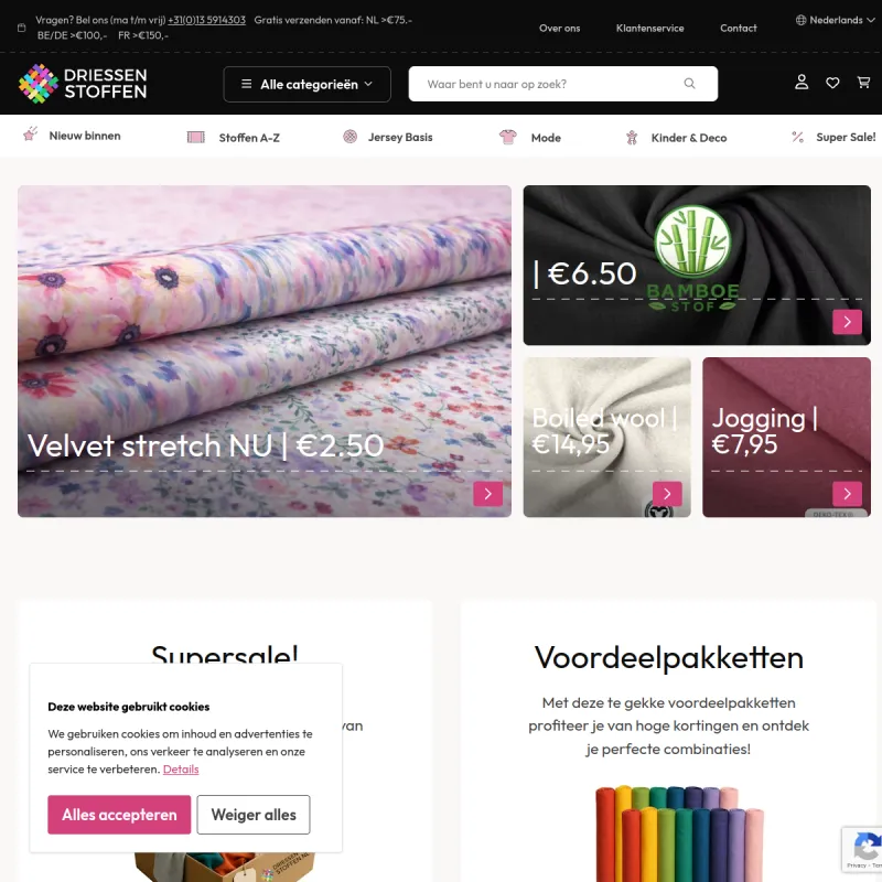 Screenshot van driessen stoffen