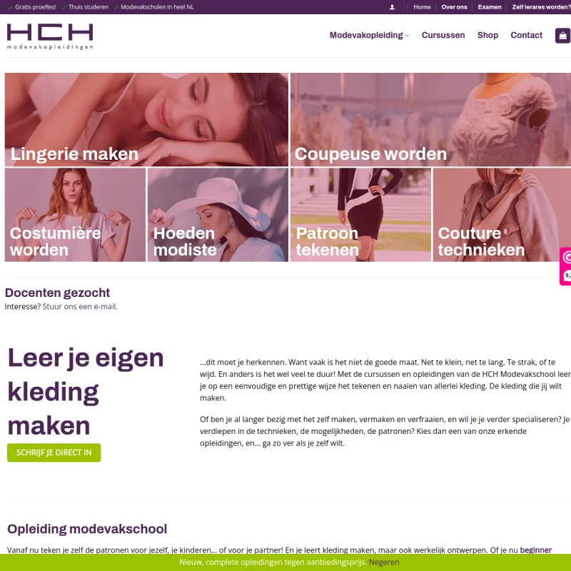 Screenshot van HCH Modevakopleidingen