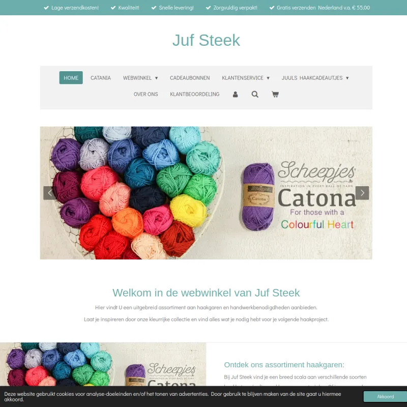 Screenshot van Juf Steek (online winkel)