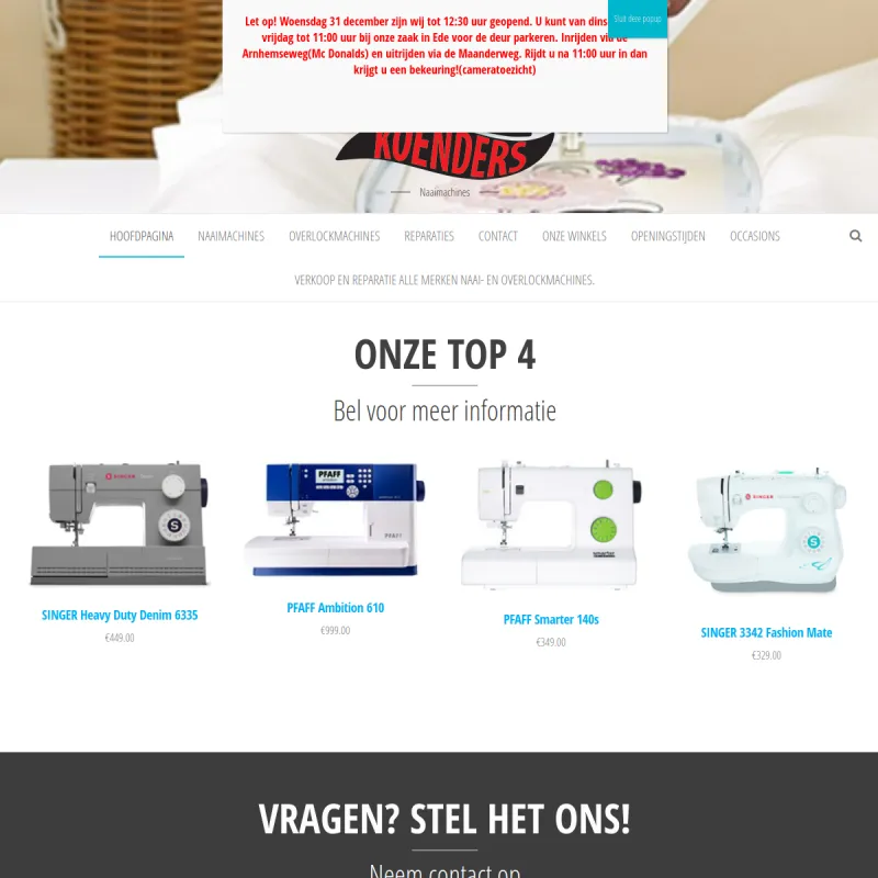 Screenshot van Koenders naaimachines