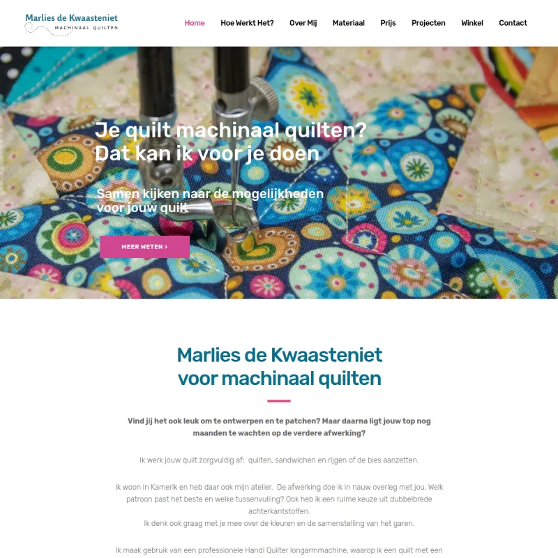 Screenshot van Marlies de Kwaasteniet, atelier open op afspraak, machinaal quilten,