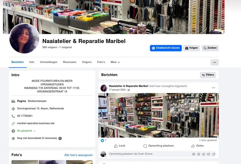 Screenshot van Naaiatelier & Reparaties Maribel