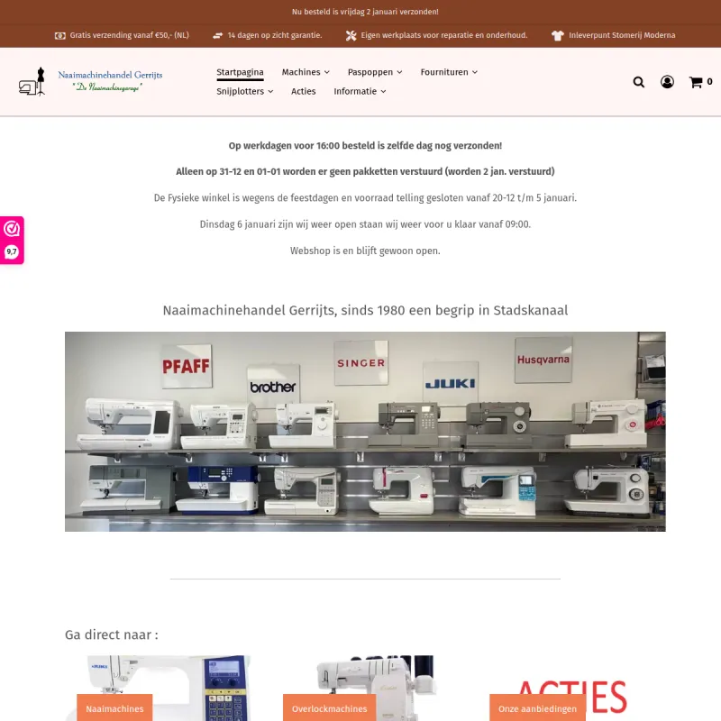 Screenshot van Naaimachinehandel Gerrijts "de naaimachinegarage'