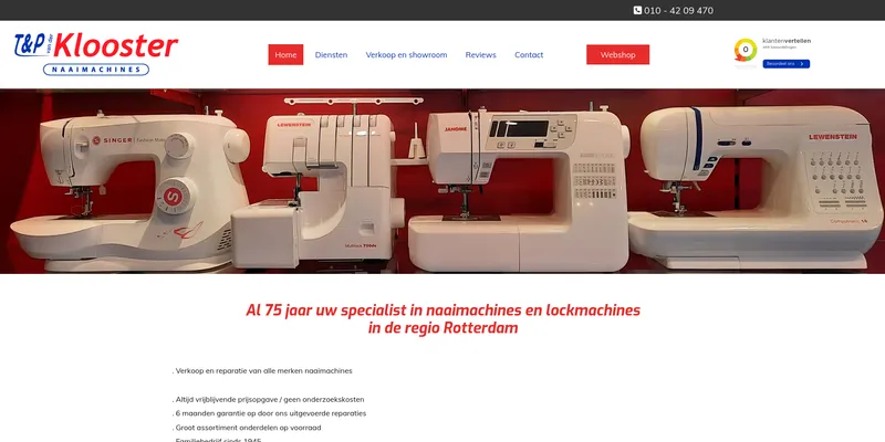 Screenshot van Naaimachinehandel Van der Klooster