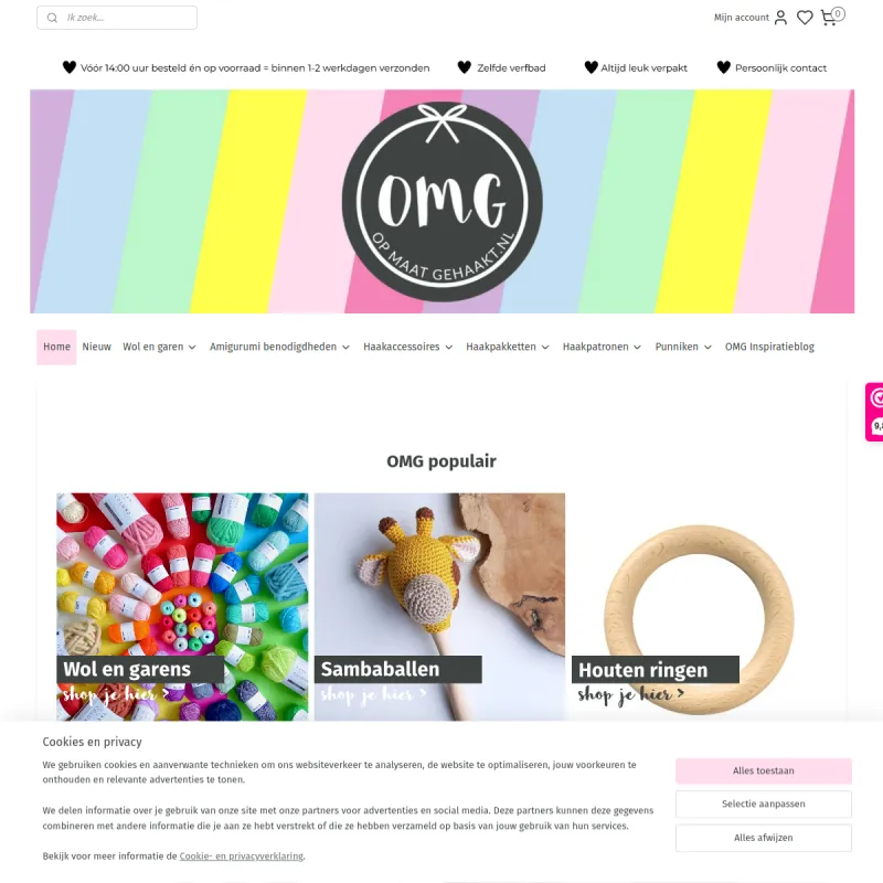 Screenshot van Opmaatgehaakt.nl | Alles voor haken & punniken