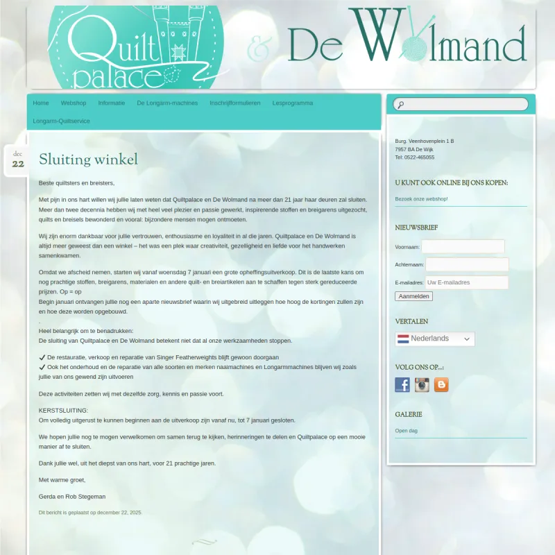 Screenshot van Quiltpalace & De Wolmand