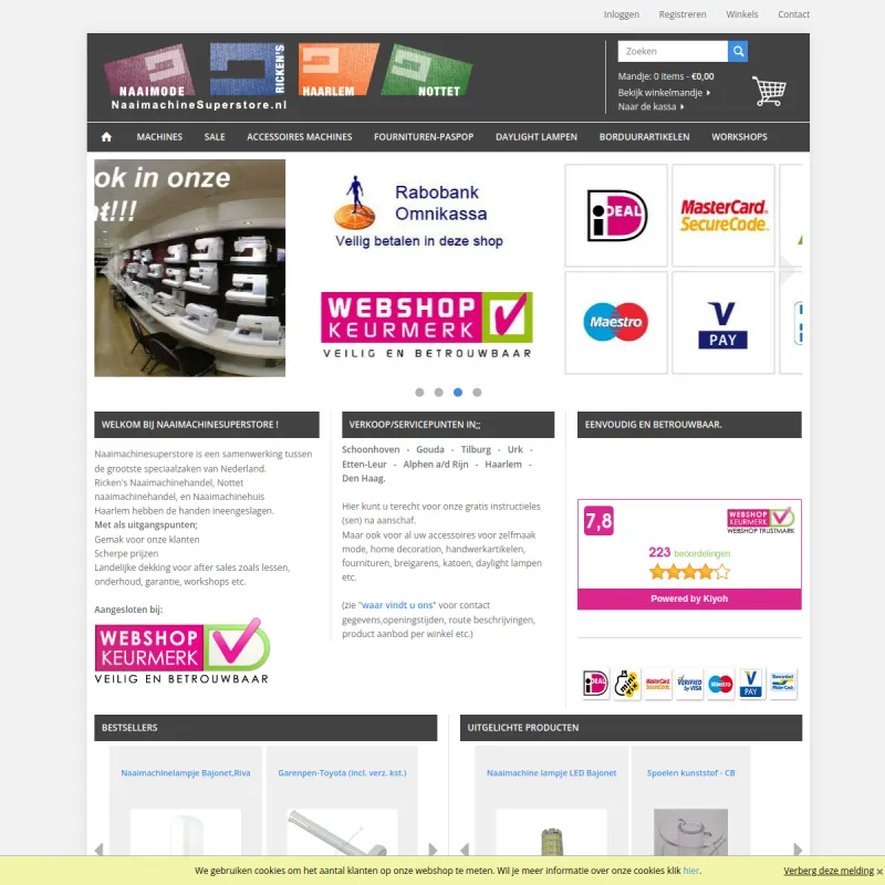 Screenshot van Ricken Naaimodecentrum Tilburg