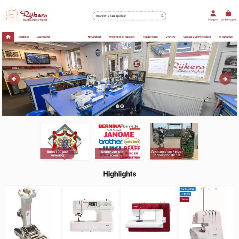 Screenshot van Rijkers Naaimachine specialist BV