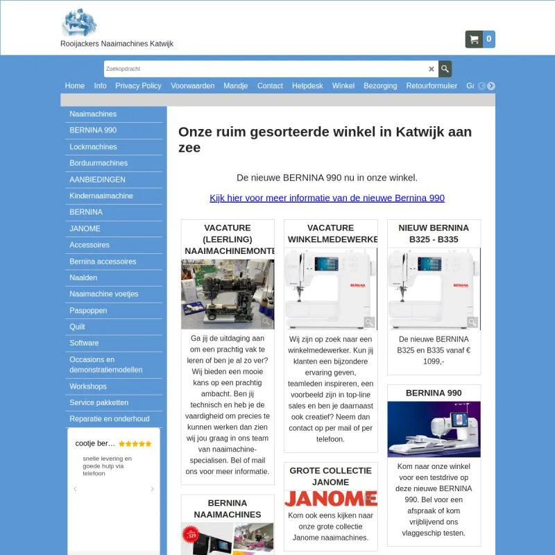 Screenshot van Rooijackers Naaimachines