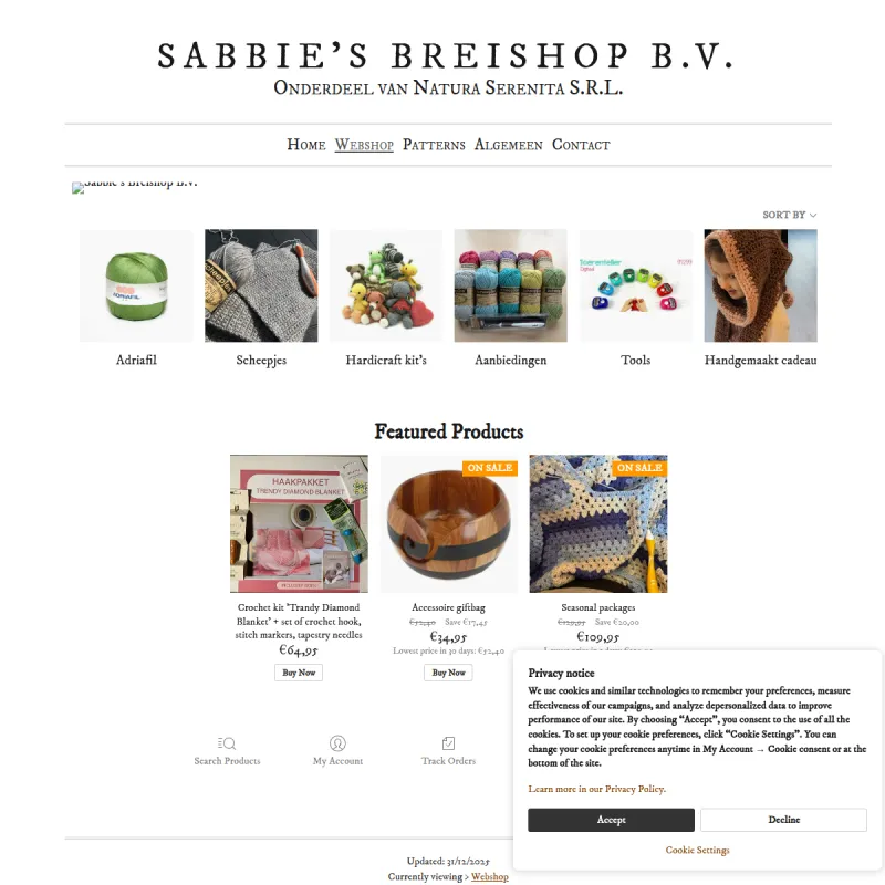 Screenshot van Sabbie's Breishop B.V.