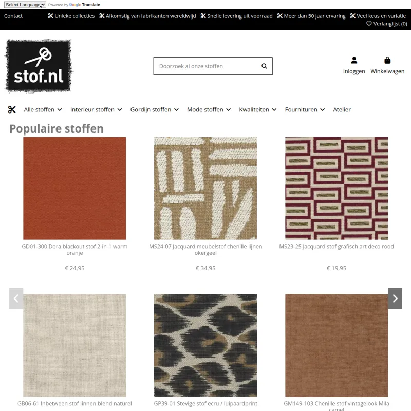 Screenshot van Stof.nl