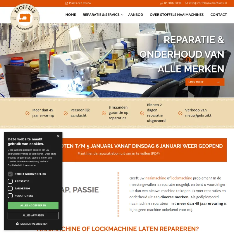 Screenshot van Stoffels Naaimachines