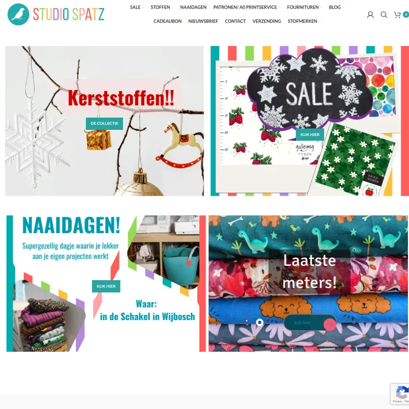 Screenshot van Studio Spatz webshop gespecialiseerd in stoffen voor kleding(ALLEEN OPEN OP AFSPRAAK)