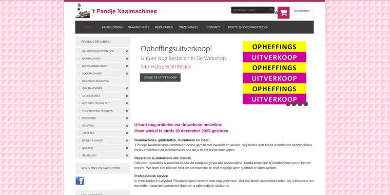 Screenshot van 't Pandje Naaimachines