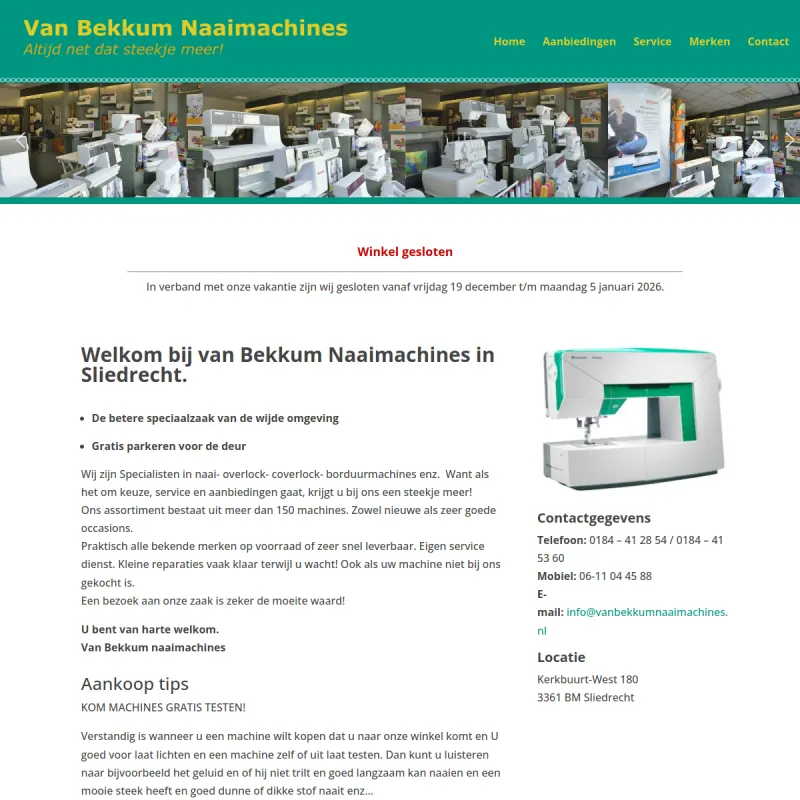 Screenshot van Van Bekkum Naaimachines