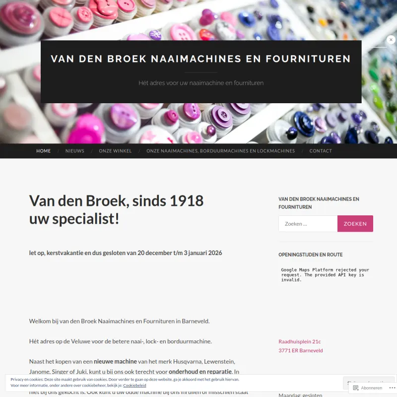 Screenshot van Van den Broek naaimachines en fournituren