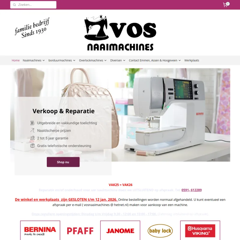 Screenshot van VOS naaimachines Emmen
