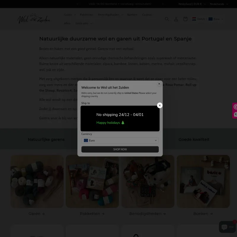 Screenshot van Wol uit het Zuiden - webshop