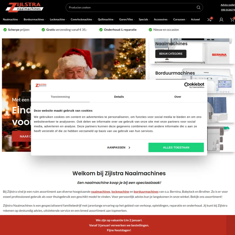 Screenshot van Zijlstra Naaimachines - Lockmachines en borduurmachines